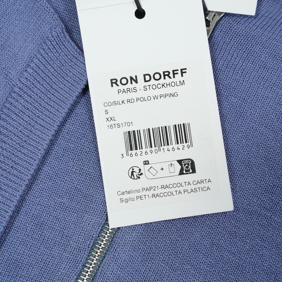 Ron Dorff Men's Silk Blend Short Sleeve Quarter Zip Knit Polo Shirt Blue XXL - Picture 8 of 9